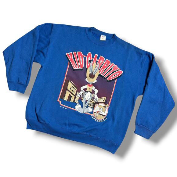 Vintage 90s Looney Tunes Taz Bugs Bunny El Diablo Kid Carrito Sweatshirt USA XL - Picture 1 of 9